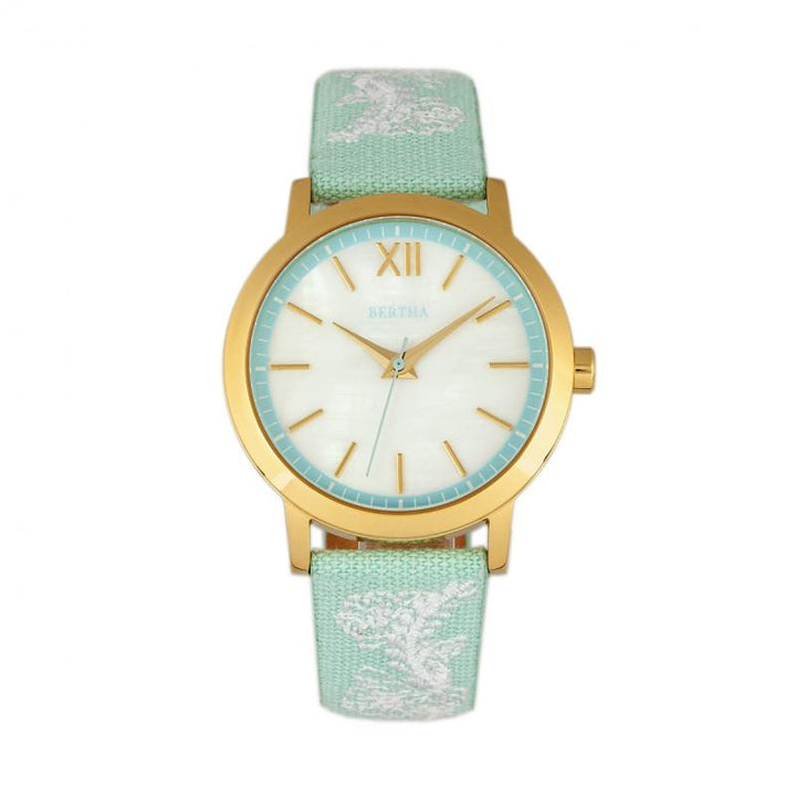 Bertha Penelope MOP Nylon-Overlaid Leather-Band Watch