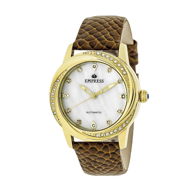 Empress Ayala Automatic MOP Leather-Band Watch