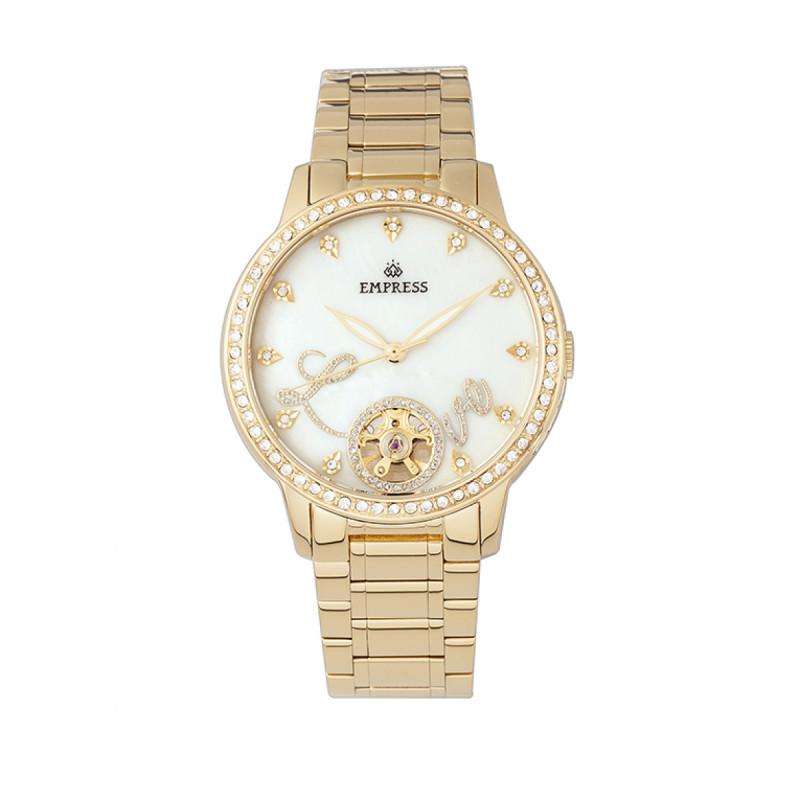 Empress Quinn Automatic MOP Semi-Skeleton Dial Bracelet Watch