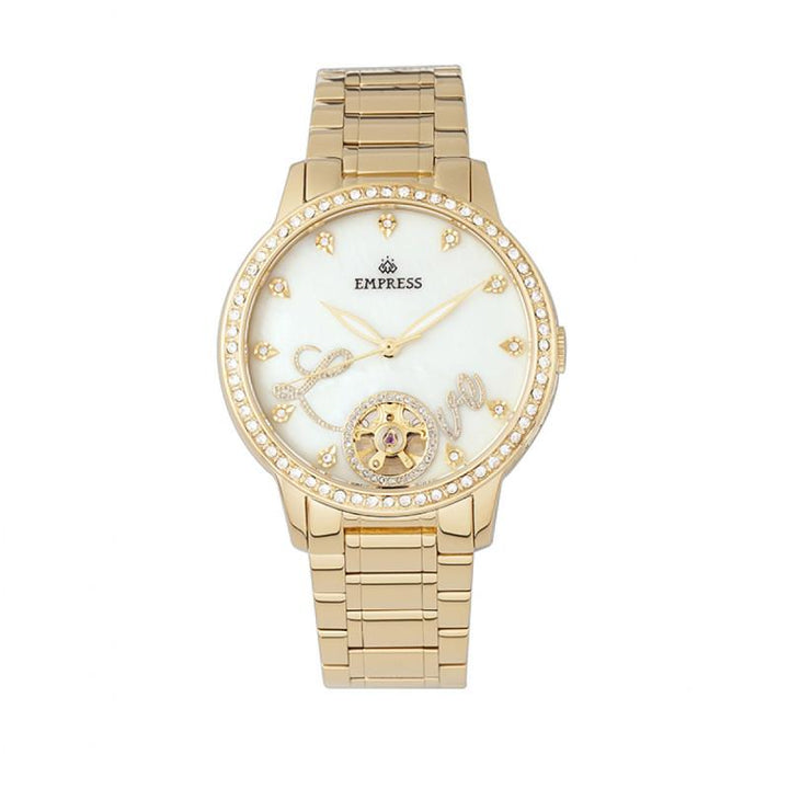 Empress Quinn Automatic MOP Semi-Skeleton Dial Bracelet Watch