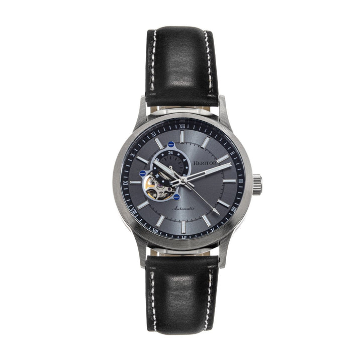 Heritor Automatic Oscar Semi-Skeleton Leather-Band Watch