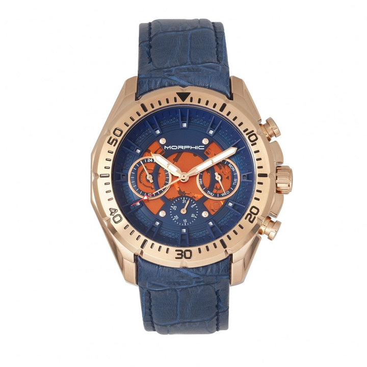 Morphic M66 Series Skeleton Dial Leather-Band Watch w/ Day/Date