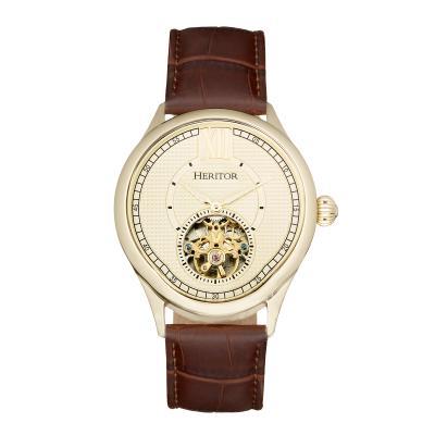 Heritor Automatic Hayward Semi-Skeleton Leather-Band Watch