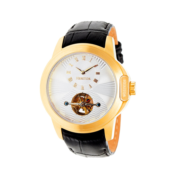 Heritor Automatic Windsor Semi-Skeleton Leather-Band Watch - Gold/Silver