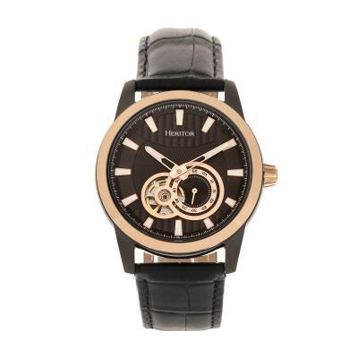 Heritor Automatic Davidson Semi-Skeleton Leather-Band Watch