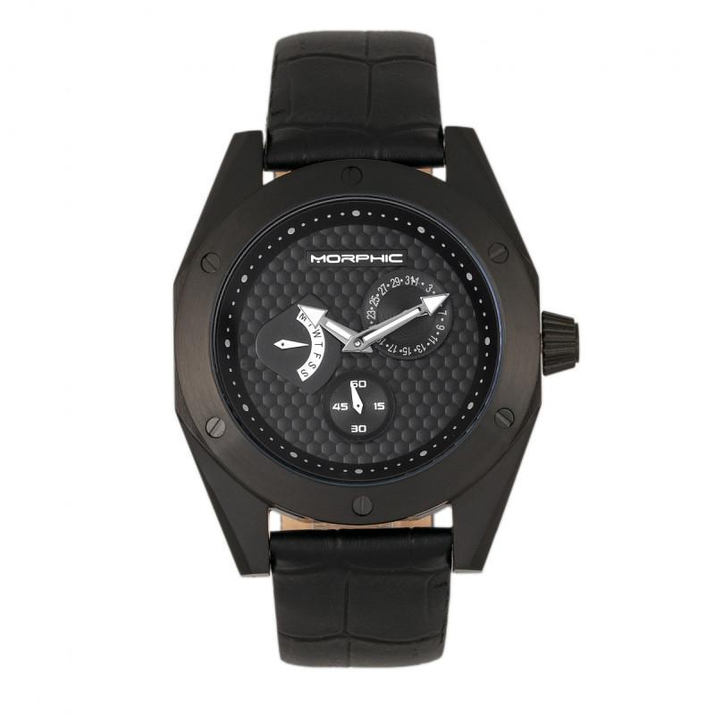 Morphic M46 Series Leather-Band Men's Watch w/Date - Ruumur