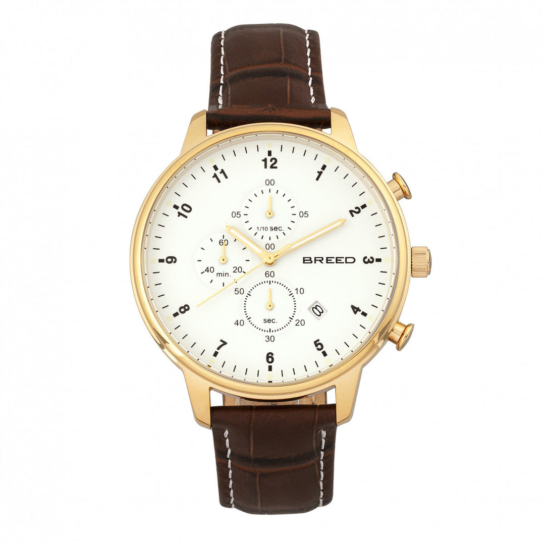 Breed Holden Chronograph Leather-Band Watch w/ Date - Gold/Brown