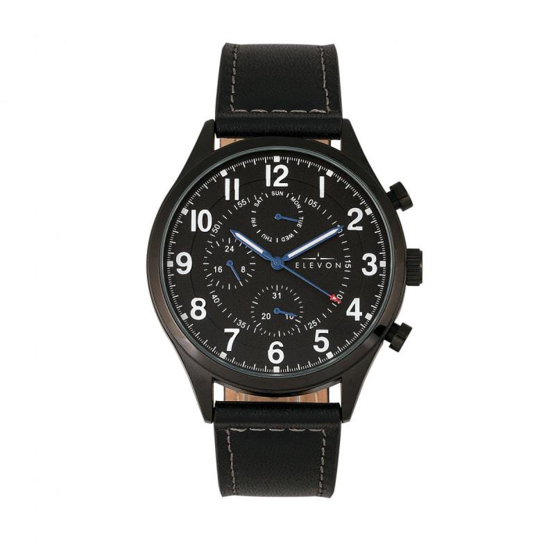 Elevon Lindbergh Leather-Band Watch w/Day/Date
