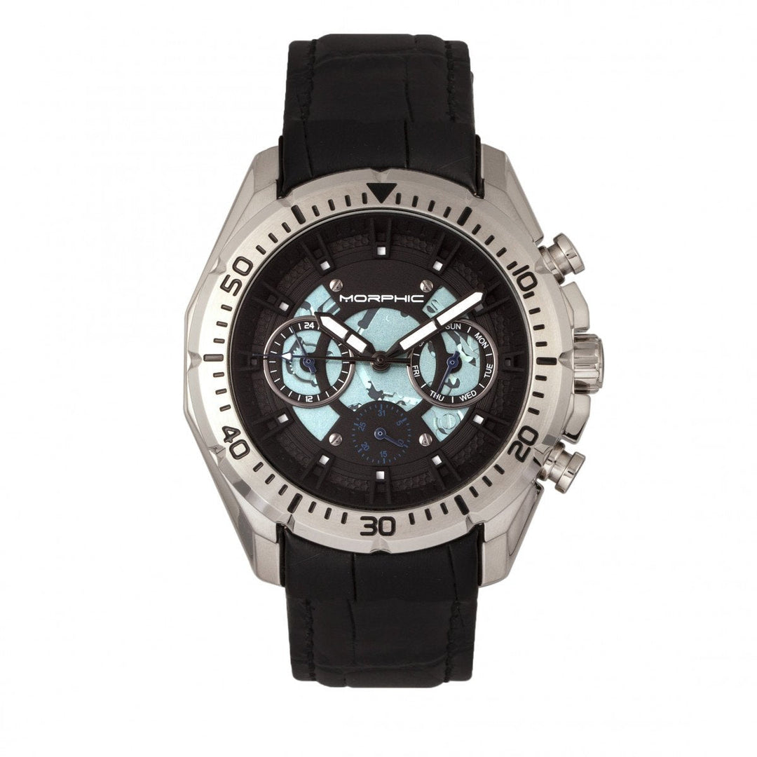 Morphic M66 Series Skeleton Dial Leather-Band Watch w/ Day/Date