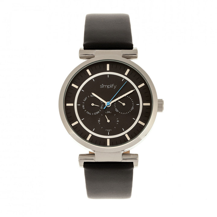 Simplify The 4800 Leather-Band Watch w/Day/Date - Black/Silver