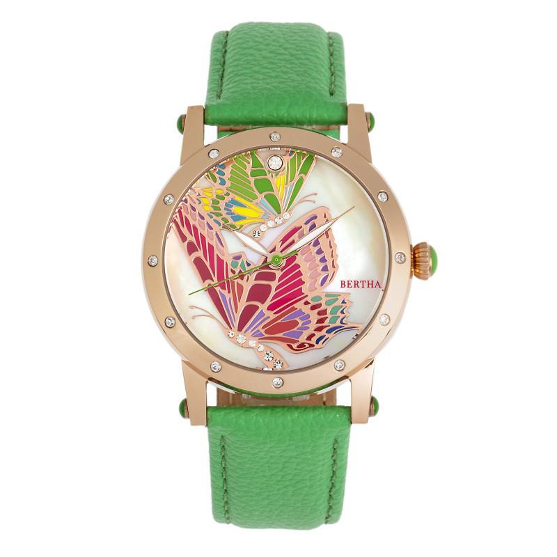 Bertha Isabella MOP Leather-Band Ladies Watch