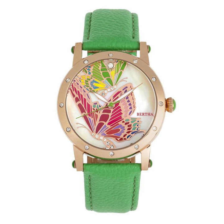 Bertha Isabella MOP Leather-Band Ladies Watch