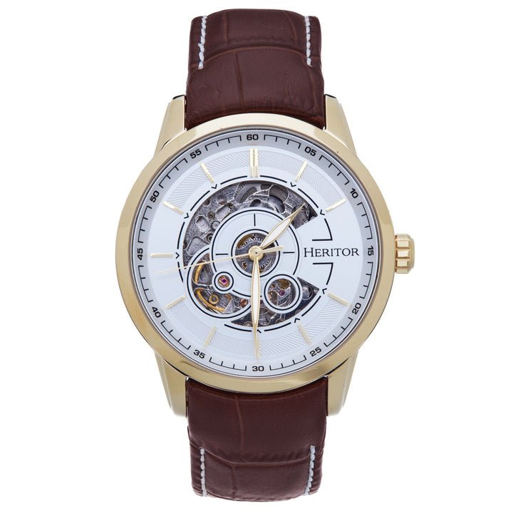 Heritor Automatic Davies Semi-Skeleton Leather-Band Watch - Ruumur