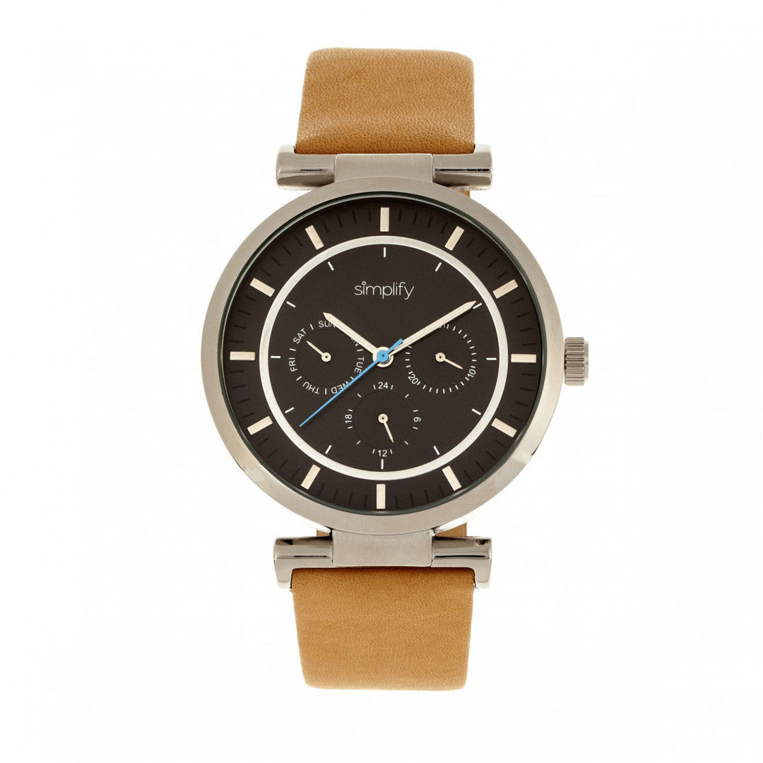 Simplify The 4800 Leather-Band Watch w/Day/Date - Khaki/Black