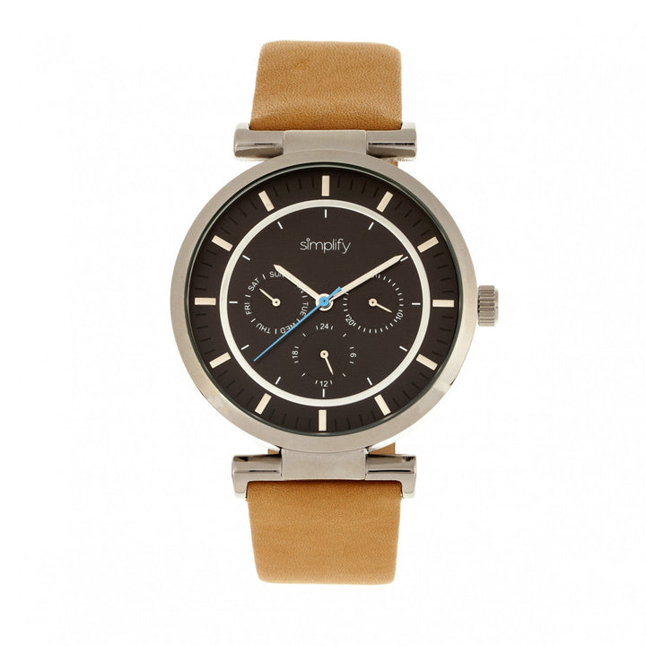 Simplify The 4800 Leather-Band Watch w/Day/Date - Khaki/Black