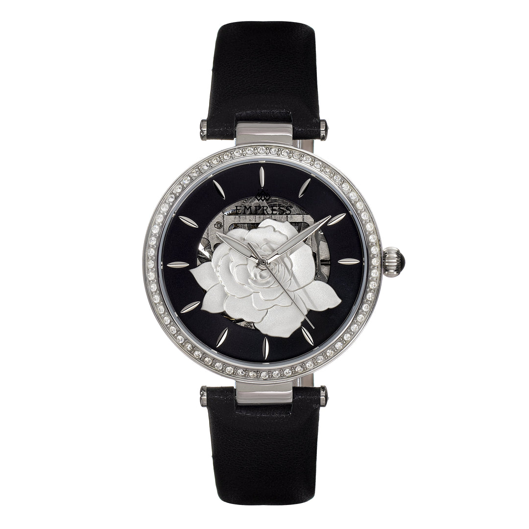 Empress Anne Automatic Semi-Skeleton Leather-Band Watch