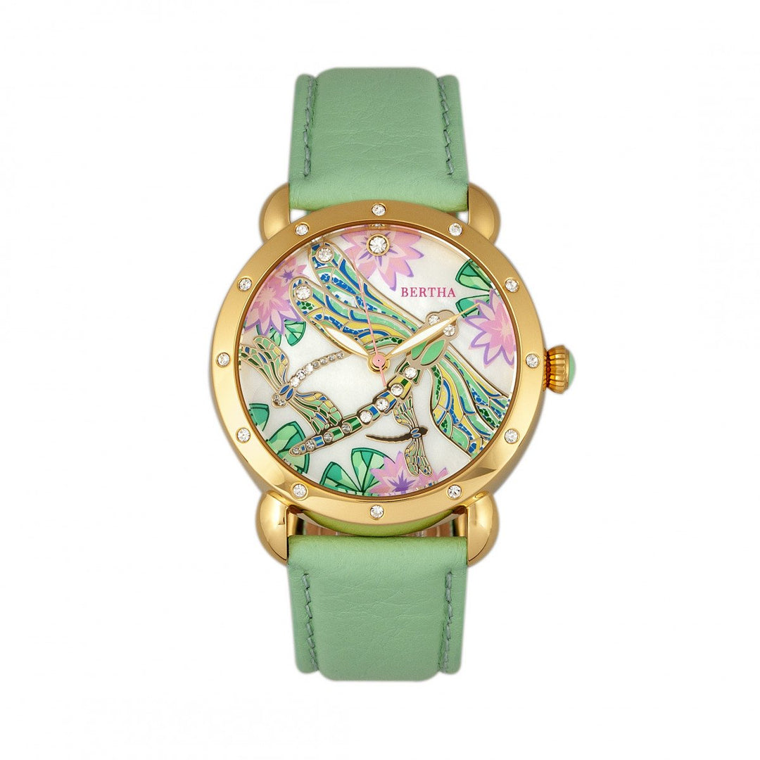 Bertha Jennifer MOP Leather-Band Ladies Watch