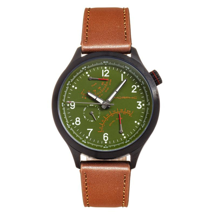 Morphic M44 Series Dual-Time Leather-Band Watch w/ Retrograde Date