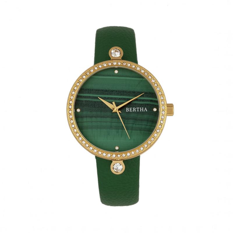 Bertha Frances Marble Dial Leather-Band Watch