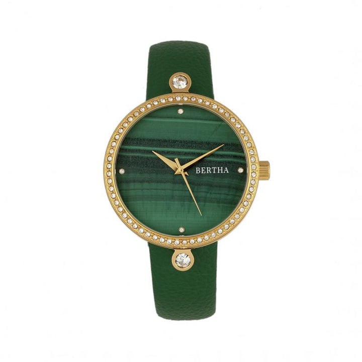 Bertha Frances Marble Dial Leather-Band Watch