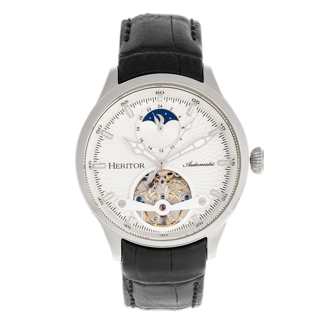 Heritor Automatic Gregory Semi-Skeleton Leather-Band Watch