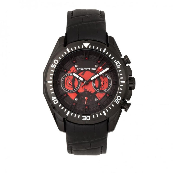 Morphic M66 Series Skeleton Dial Leather-Band Watch w/ Day/Date