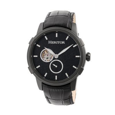 Heritor Automatic Callisto Semi-Skeleton Leather-Band Watch