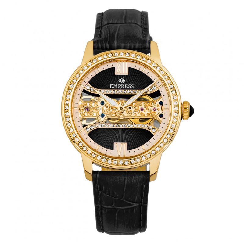 Empress Rania Mechanical Semi-Skeleton Leather-Band Watch