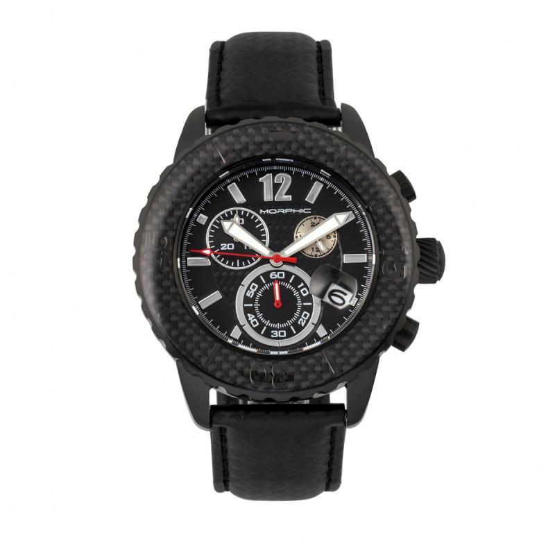 Morphic M51 Series Chronograph Leather-Band Watch w/Date