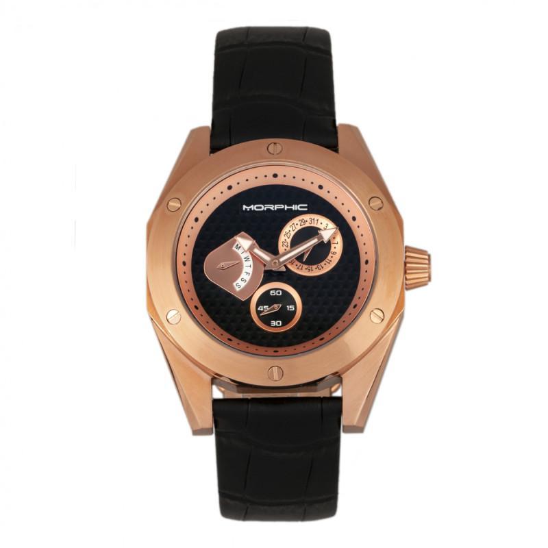 Morphic M46 Series Leather-Band Men's Watch w/Date - Ruumur