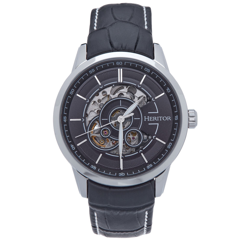 Heritor Automatic Davies Semi-Skeleton Leather-Band Watch - Ruumur