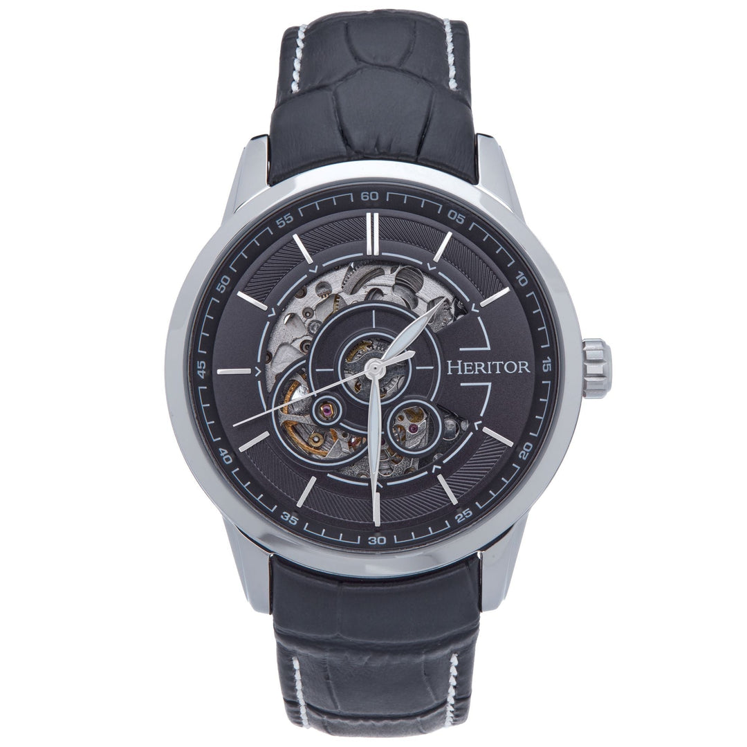 Heritor Automatic Davies Semi-Skeleton Leather-Band Watch - Ruumur