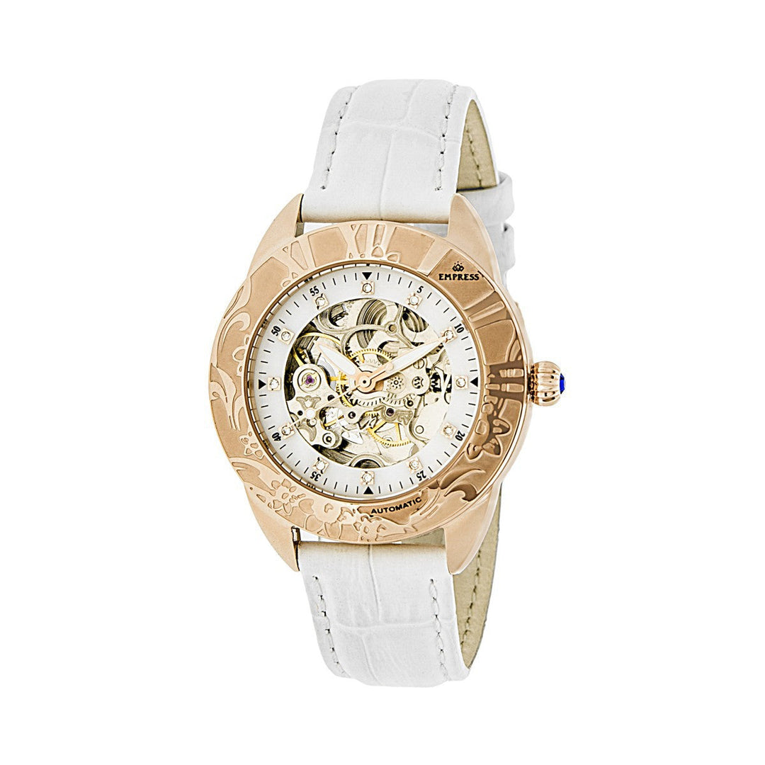 Empress Godiva Automatic MOP Leather-Band Watch - Rose Gold/White