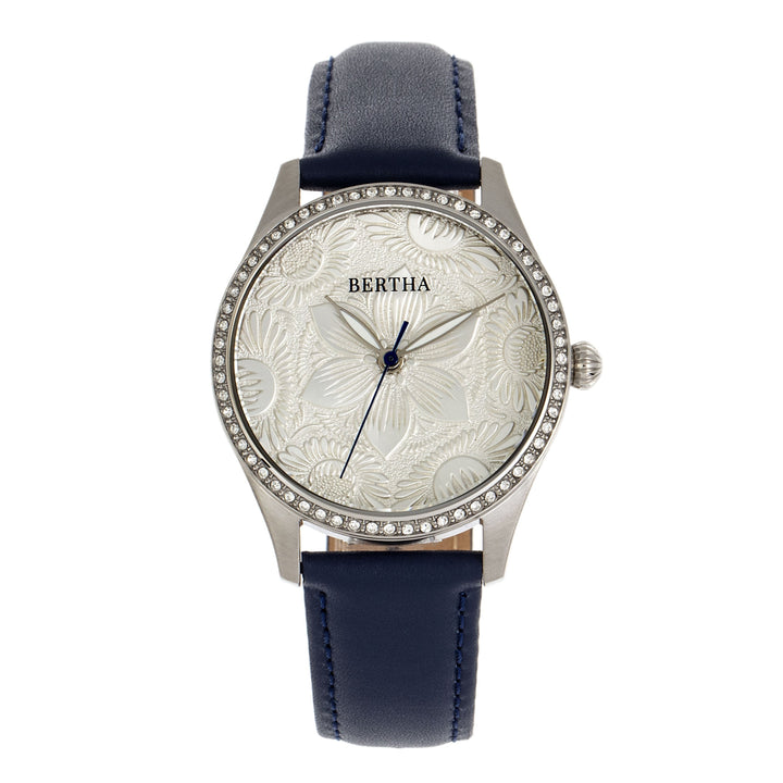 Bertha Dixie Floral Engraved Leather-Band Watch