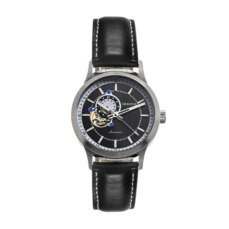 Heritor Automatic Oscar Semi-Skeleton Leather-Band Watch