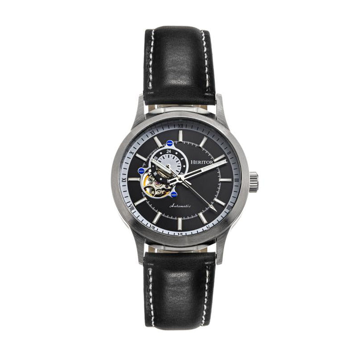 Heritor Automatic Oscar Semi-Skeleton Leather-Band Watch