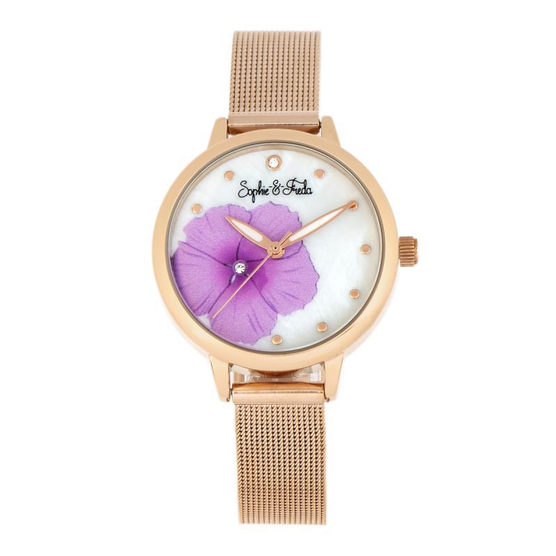 Sophie and Freda Raleigh Mother-Of-Pearl Bracelet Watch w/Swarovski Crystal