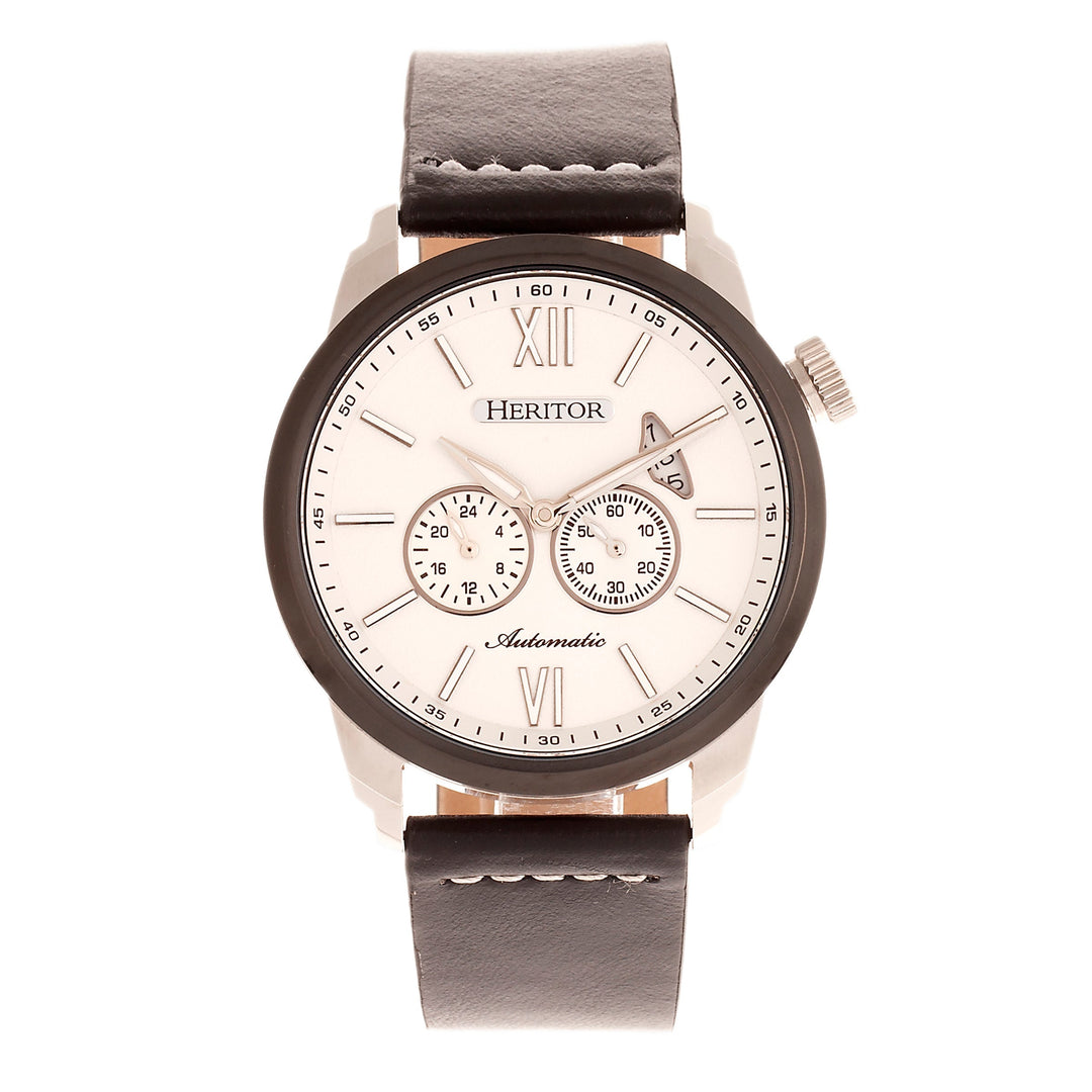 Heritor Automatic Wellington Leather-Band Watch - Black/White