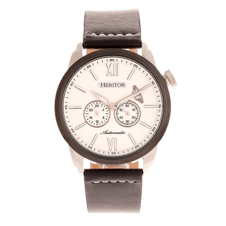 Heritor Automatic Wellington Leather-Band Watch - Black/White