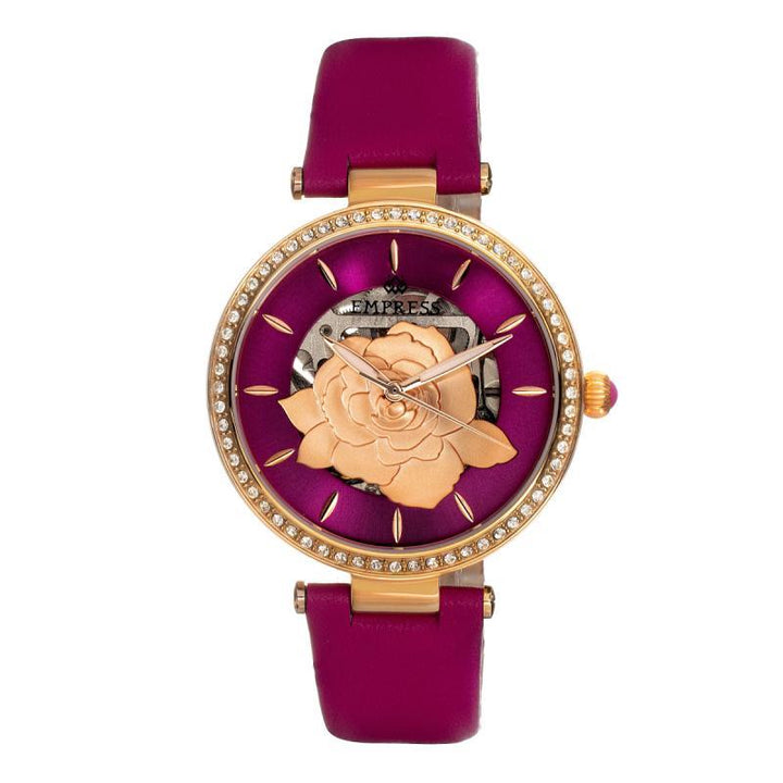Empress Anne Automatic Semi-Skeleton Leather-Band Watch