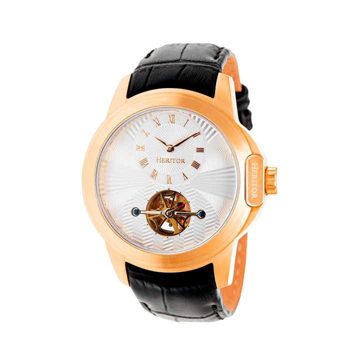 Heritor Automatic Windsor Semi-Skeleton Leather-Band Watch - Rose Gold/Silver