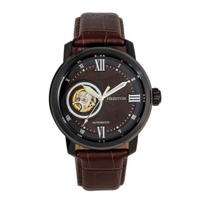 Heritor Automatic Maxim Semi-Skeleton Leather-Band Watch
