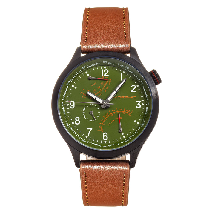 Morphic M44 Series Dual-Time Leather-Band Watch w/ Retrograde Date