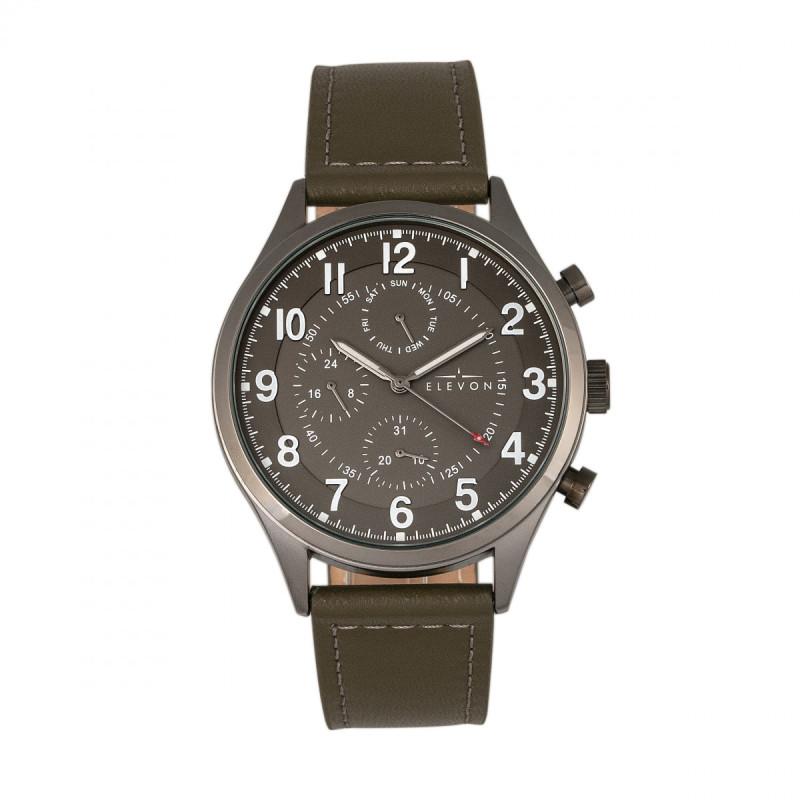 Elevon Lindbergh Leather-Band Watch w/Day/Date