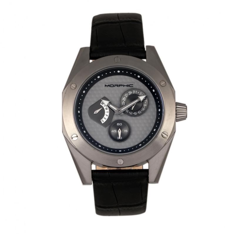 Morphic M46 Series Leather-Band Men's Watch w/Date - Ruumur
