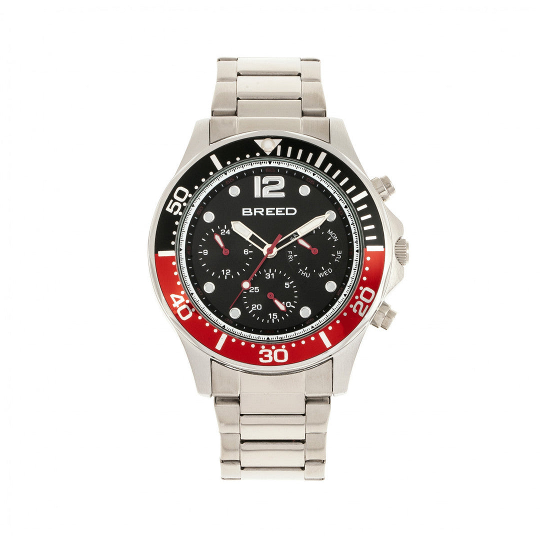 Breed Pegasus Bracelet Watch w/Day/Date - Red/Silver