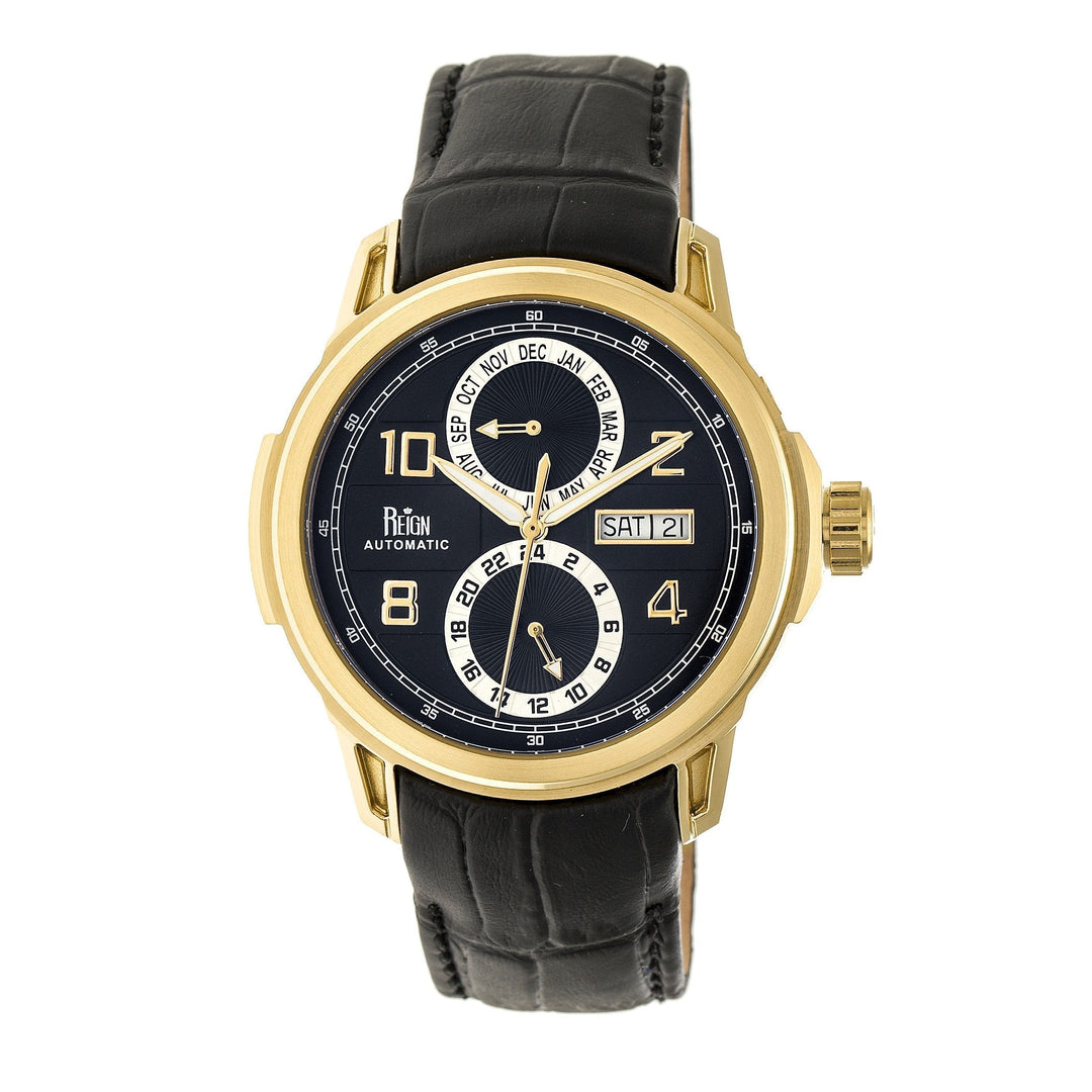 Reign Cascade Automatic Leather-Band Watch w/Day/Date