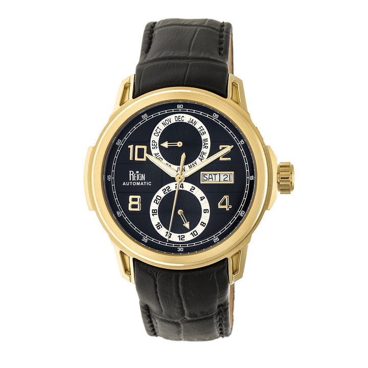 Reign Cascade Automatic Leather-Band Watch w/Day/Date