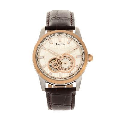 Heritor Automatic Davidson Semi-Skeleton Leather-Band Watch