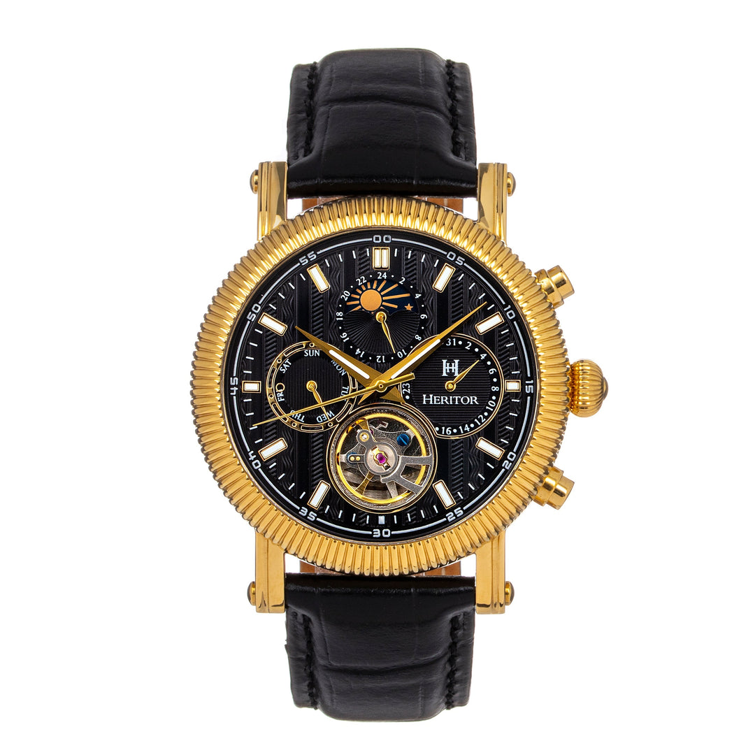 Heritor Automatic Barnsley Semi-Skeleton Leather-Band Watch - Gold/Black